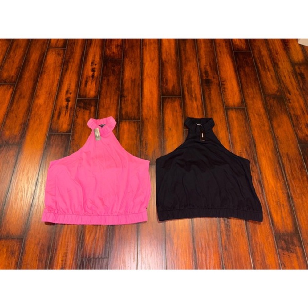 New bundle 2 Express Women's XL Pink Black Halter Neck Smocked Hem‎ Crop Top